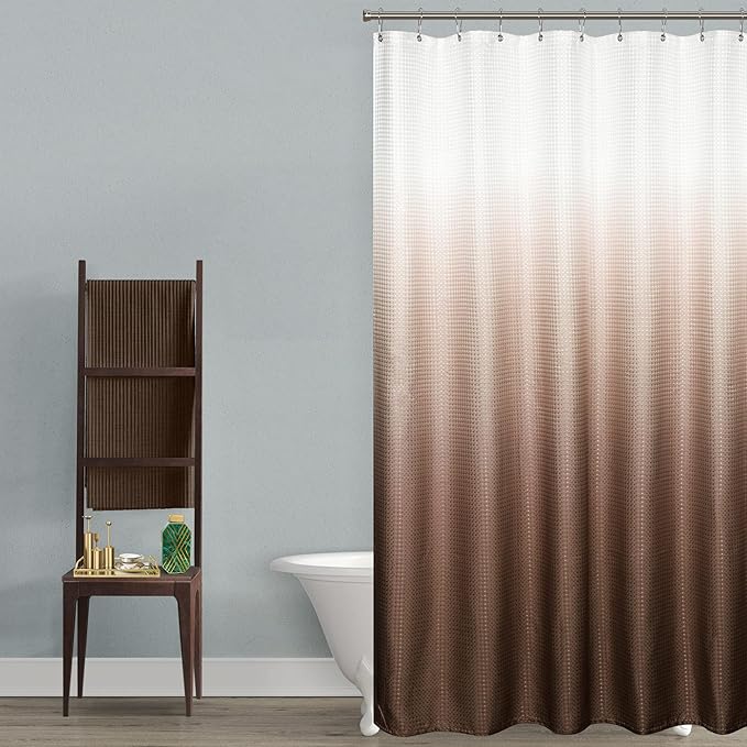 Brown Shower Curtain for Men Set with Hooks Waffle Weave Waterproof Textured Fabric Cloth Ombre Western Beautiful Shower Curtains for Bathroom Cabin Restroom,Espresso Chocolate Brown Tone,72 Inch
