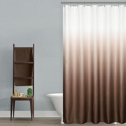 Brown Shower Curtain for Men Set with Hooks Waffle Weave Waterproof Textured Fabric Cloth Ombre Western Beautiful Shower Curtains for Bathroom Cabin Restroom,Espresso Chocolate Brown Tone,72 Inch