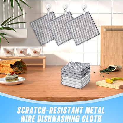 Wangjinpeng 8 Pcs New Upgrade 4-Layer Metal Dish Cloths, Non-Scratch Odor-Free Multipurpose Wire Dishwashing Rags for Wet Dry Use, Kitchen Cleaning Cloths for Dishes, Sinks & Stove Tops(7.87X7.87)