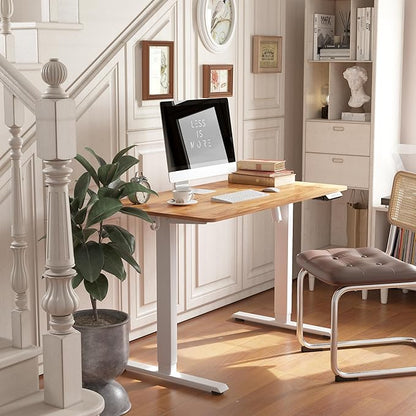 FEZIBO One-Piece Standing Desk Adjustable Height Stand up Home Office Desk, 48x24 Inch Electric Standing Computer Desk, with 4 Memory Presets, Headphone Hook, Light Rustic