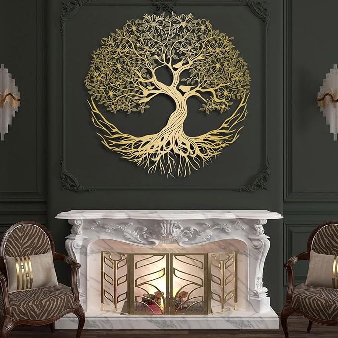 Yemwot Metal Tree of Life Wall Decor, Circle of Life Metal Tree Wall Art, Branch Art, Spiritual Decor, Modern Sculpture Decoration, Living Room Bedroom Decoration (Black-Tree 5, 23"x 23"| 60x60cm)