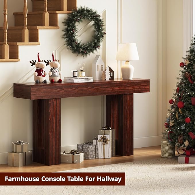 FURSUN 63" Console Table with 2 Drawers, Slim Entryway Table for Hallway, Narrow Sofa Table Behind Couch, Farmhouse Long Wood Accent Table for Foyer & Living Room, Dark Walnut