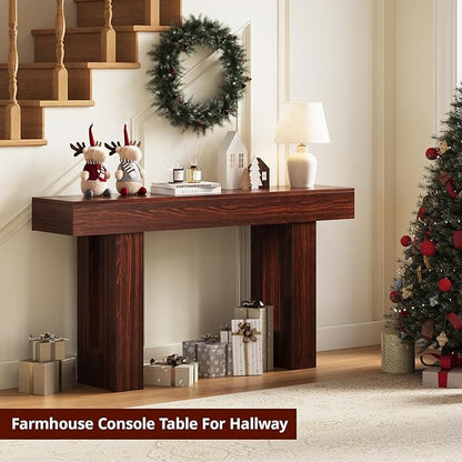 FURSUN 63" Console Table with 2 Drawers, Slim Entryway Table for Hallway, Narrow Sofa Table Behind Couch, Farmhouse Long Wood Accent Table for Foyer & Living Room, Dark Walnut