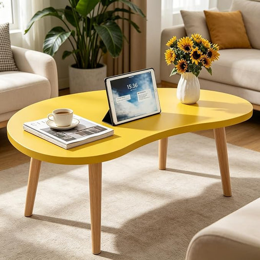 Coffee Table Low Table with Solid Wood Legs, 31.5x19.7" Large Coffee Table Side Table, Floor Table Desk for Sitting on The Floor, Living Room Furniture for Office Apartment Home, Mango Yellow