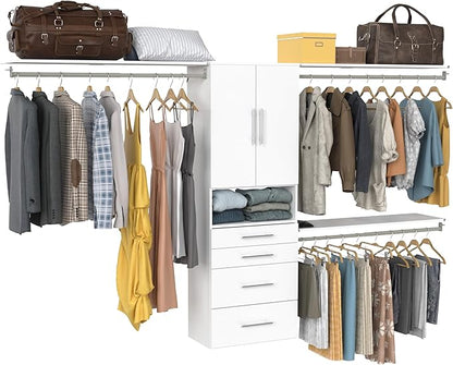 ClosetMaid SuiteSymphony Modern Hanging Closet Kit Includes (1) Tower, (3) Closet Rods, (4) Shelves, (3) Top Shelves w/Brackets, (4) Drawers and (1) Closet Door Set, White