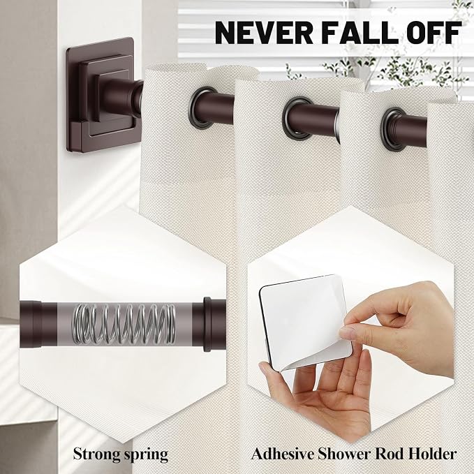 UIOSANRT Brown Shower Curtain Rod 31-79 inches, Stainless Steel Shower Rod & Tension Rod, Adjustable Tension Shower Curtain Rod for Bathroom, Windows, Closet