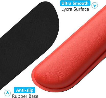 Dapesuom Enlarge Keyboard Wrist Rest, Memory Foam Wrist Cushion for Desk Mats Support, Cute Typing Pain Relief Keyboard Mouse Pad Rests Set with Non-Slip Base for Gaming Laptop Office Computer, Red