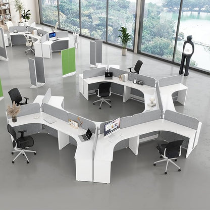 SAINTCY 3 Person Office Cubicle Desk Workstation with Drawers & Built-in Power Outlets, Adjustable Wall Partitions, Layouts for Startups and Modern Workspaces