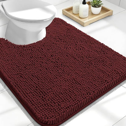 OLANLY Toilet Rugs U-Shaped 24x20, Extra Soft Absorbent Chenille Contour Bathroom Rugs for Toilet, Dry Quickly, Machine Washable, Non-Slip Bath Mat, Andorra Red-Brown