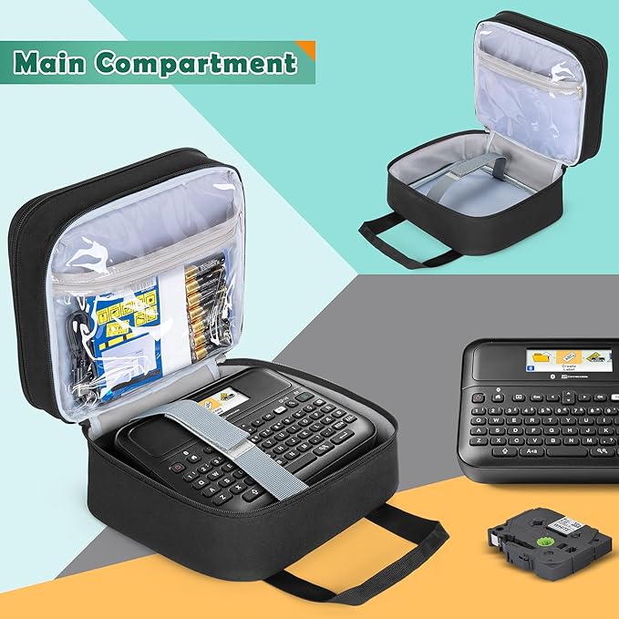LUXJA Label Maker Carrying Case Compatible with Brother P-Touch PT-D610BT / PT-D410 / PT-D460BT, Storage Bag for Brother Label Printer with Multiple Pockets, Black