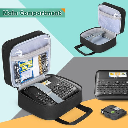 LUXJA Label Maker Carrying Case Compatible with Brother P-Touch PT-D610BT / PT-D410 / PT-D460BT, Storage Bag for Brother Label Printer with Multiple Pockets, Black