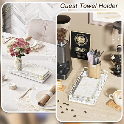 Toilet Paper Basket Holder, 13" Bathroom Tray Countertop, Wood and Metal Toilet Tank Tray Bathroom Vanity Organizer for Toiletry, Kitchen Sink Organizer for Soap Dispenser (White)