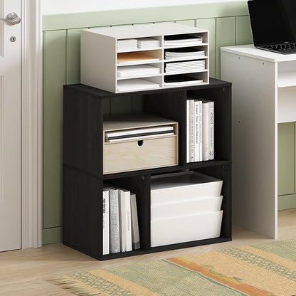 Furinno DALY Book Shelf, 4-Cube Bookshelf, Cube Storage Organizer Bookcase with Irregular Compartments, 11.7 x 23.6 x 24.7, for Living Room, Bedroom, Home Office, Espresso