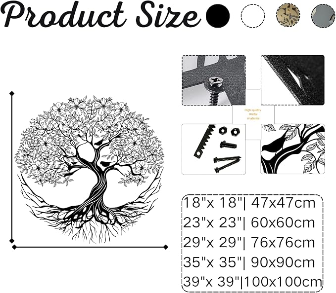 Yemwot Metal Tree of Life Wall Decor, Circle of Life Metal Tree Wall Art, Branch Art, Spiritual Decor, Modern Sculpture Decoration, Living Room Bedroom Decoration (White-Tree 5, 18"x 18"| 47x47cm)