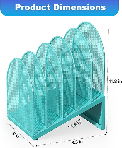 gianotter Desktop File Organizer, Desk Organizer with 5 Compartments, Paper Organizer for Desk, Workspace Organizers for Office Supplies (Blue, Inclined Style)