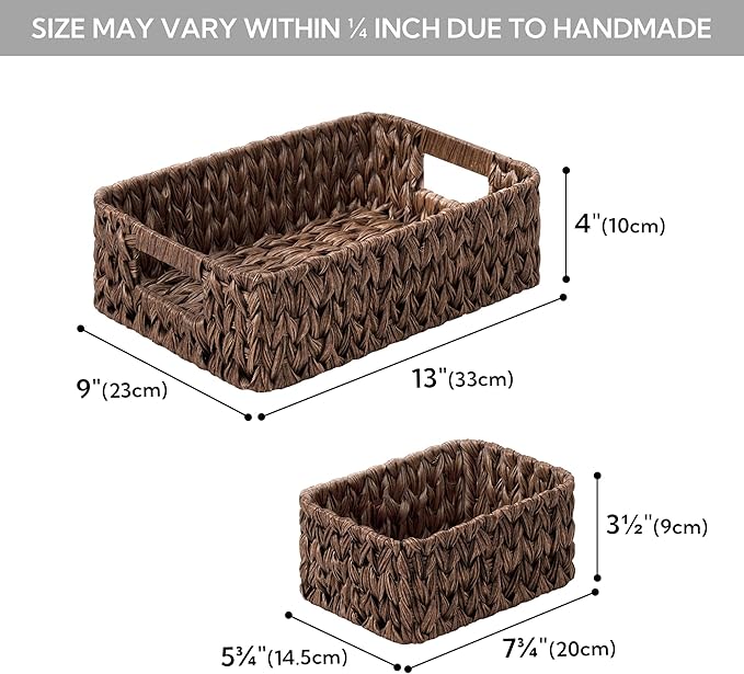 GRANNY SAYS Wicker Baskets for Organizing, Nesting Storage Baskets for Shelves, 1 Large and 2 Small Wicker Baskets Waterproof, Dark Brown, 3-Pack