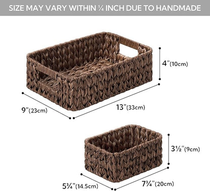 GRANNY SAYS Wicker Baskets for Organizing, Nesting Storage Baskets for Shelves, 1 Large and 2 Small Wicker Baskets Waterproof, Dark Brown, 3-Pack