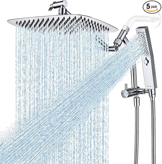 G-Promise All Metal 12 Inch Rain Shower Head with Massage Mode Handheld Spray Combo, 3-Way Diverter with Pause Setting, Full Body Coverage, Modern Bathroom Upgrade (Chrome)