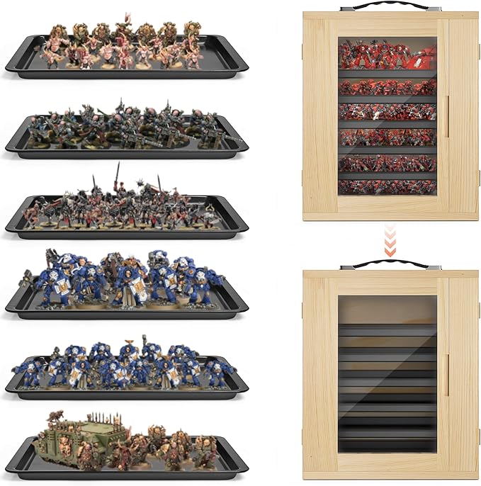 WELIDAY Miniature Storage Case for Collectibles, Miniature Display Cases with Magnetic Door and 6 Trays, Clear View Miniatures Transport Case (Wooden)