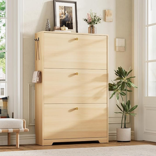 Nicetree Shoe Storage Cabinet, Slim Shoe Cabinet, Hidden Shoe Rack Cabinet, Shoe Storage Cabinet for Entryway, Hallway, Foyer, Natural Oak