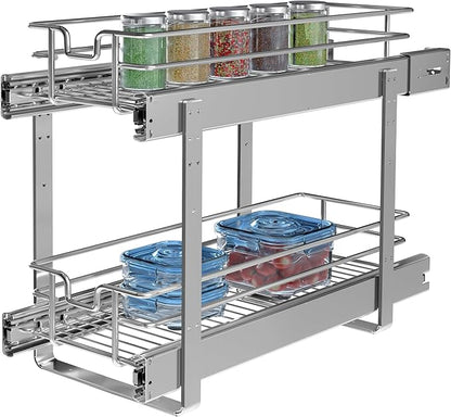 JOWBOOW 2-Tier Individual Cabinet Pull Out Shelves (9" W x 22" D), Slide Out Kitchen Panty Narrow Cabinet Storage Sliding Shelves