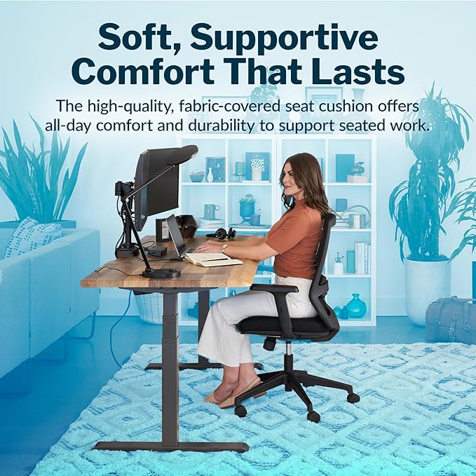 Vari Essential Task Chair - Varidesk Ergonomic Home Office Chair with Comfortable Mesh, Lumbar & Back Support, Adjustable Height - Ideal for Computer Desk - Easy Assembly - Black