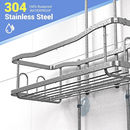 Aitatty Hanging Shower Caddy Bathroom Organizer: Rustproof Shower Shelf Racks Over Shower Head - No Drilling Inside Bath Shower Rack Shelves Over Showerhead for Shampoo with Soap Holder Silver
