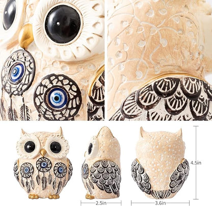 TOHLUCS Owl Statue Home Decor Accents with Evil Eye.White Decor for Bookshelf, Bedroom, Living Room, Office, Table and Shelf. Vintage Owl Figurines Gifts for Birds Lover.Cute Small Animal Sculptures.