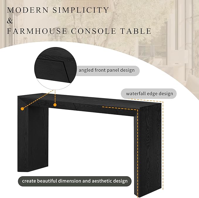 Modern Entryway Console Table 60-Inch Entryway Sofa Table with 2 Hidden Storage Drawers for Living Room Entrance Hallway Furniture, Easy Assembly (Black)