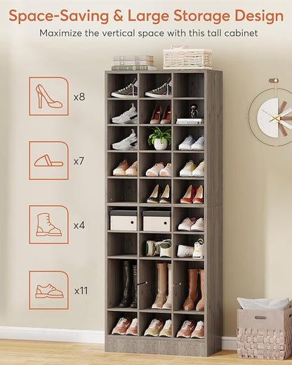 Tribesigns 10-Tier Shoe Storage Cabinet Set of 2, Gray Wooden Shoe Rack with 30 Cubbies, Freestanding Tall Entryway Shoe Organizer for Closet, Entryway, Living Room