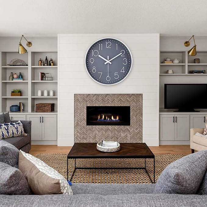 jomparis 13 1/2 Inches Gray Wall Clock Silent Battery Operated Wall Clock Modern Simple Style Decor Clock