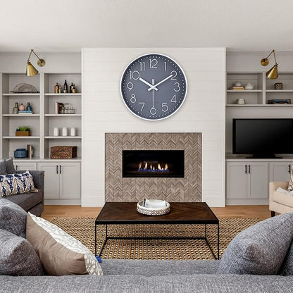jomparis 13 1/2 Inches Gray Wall Clock Silent Battery Operated Wall Clock Modern Simple Style Decor Clock
