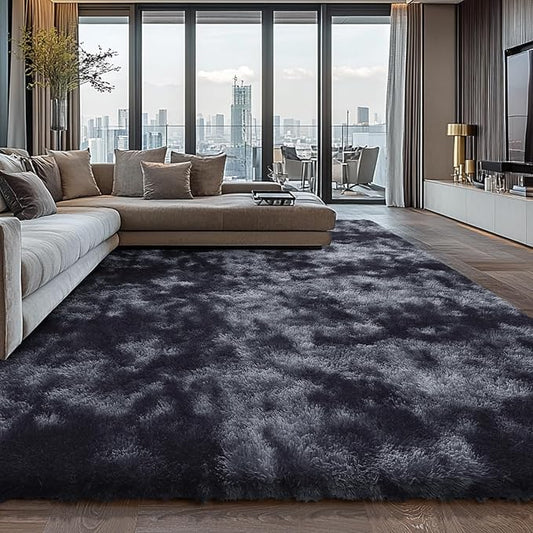 Shag Area Rugs for Bedroom Living Room,4X6 Ultra Soft Fluffy Area Rugs for Dorm,Indoor Carpet Plush Rugs for Home Decor, Black Grey