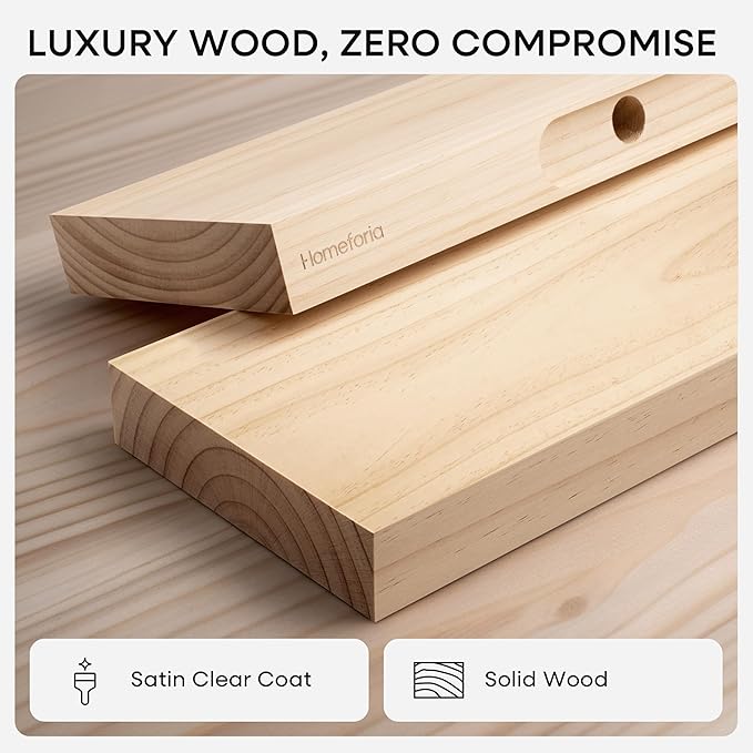 Homeforia 30 inch Natural Floating Shelf, High End Solid Real Wood 30inch Small Floating Shelves for Wall Mounted, Natural Wooden Floating Shelves, Heavy Duty Bracket, 30 X 6.5 X 1.75 in, Set of 4
