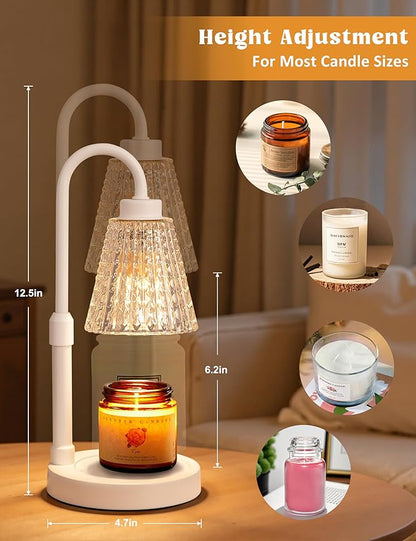 White Crystal Candle Warmer Lamp with Timer, Dimmable Candle Warmer for Jar Candles, Height Adjustable Wax Melts Warmer, Birthday Gifts for Women Mom, House Warming Gifts New Home Decor