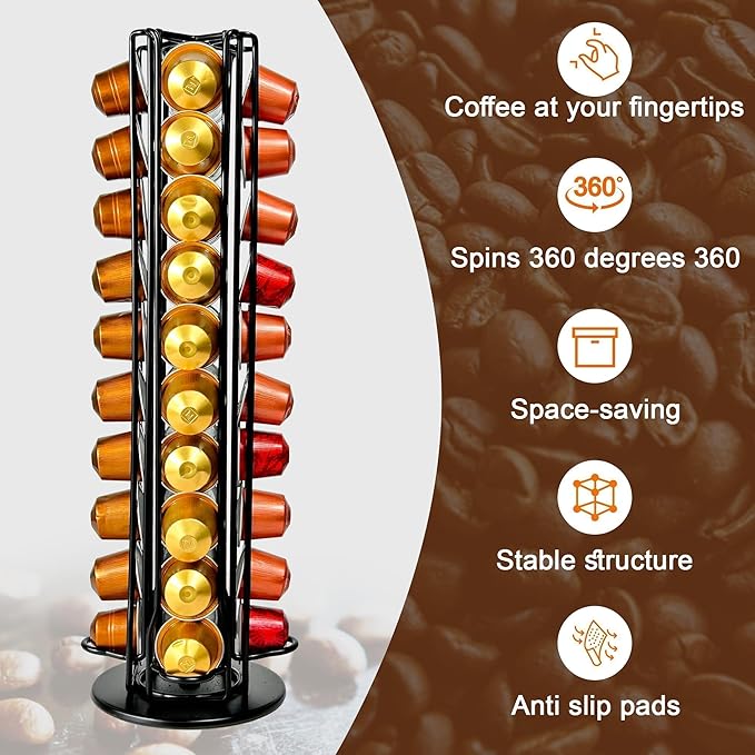 Coffee Pod Holder for Nespresso OriginalLine Capsules, Large Compacity Nespresso Capsule Holder, Coffee Pod Stand Holding 40 Small Nespresso Pods, Nespresso OriginalLine Organizer, Black