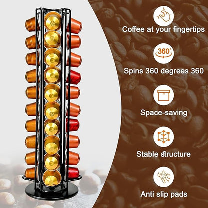 Coffee Pod Holder for Nespresso OriginalLine Capsules, Large Compacity Nespresso Capsule Holder, Coffee Pod Stand Holding 40 Small Nespresso Pods, Nespresso OriginalLine Organizer, Black