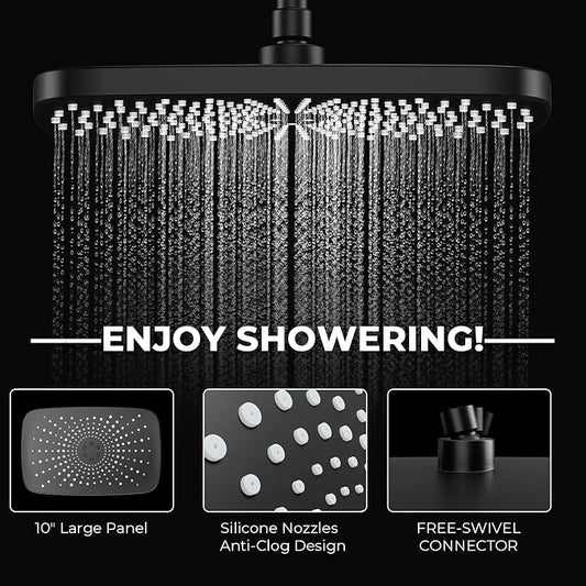 Wide Rain Shower Head With 5 Modes Handheld Showerheads, High Pressure Showerhead Combo with Extension Arm for Bathroom Accessories, Adjustable Shower Head with Anti-Clog Nozzles (Black)