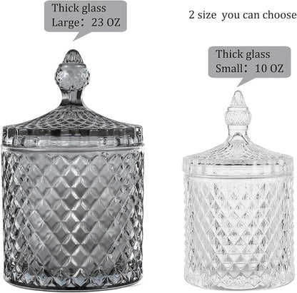 rejomiik Qtip Holder Glass Apothecary Jars with Lid for Bathroom Canisters Dispenser Decor, Storage Organizer for Cotton Swabs, Balls, Pads, Floss Picks, Candy, Grey