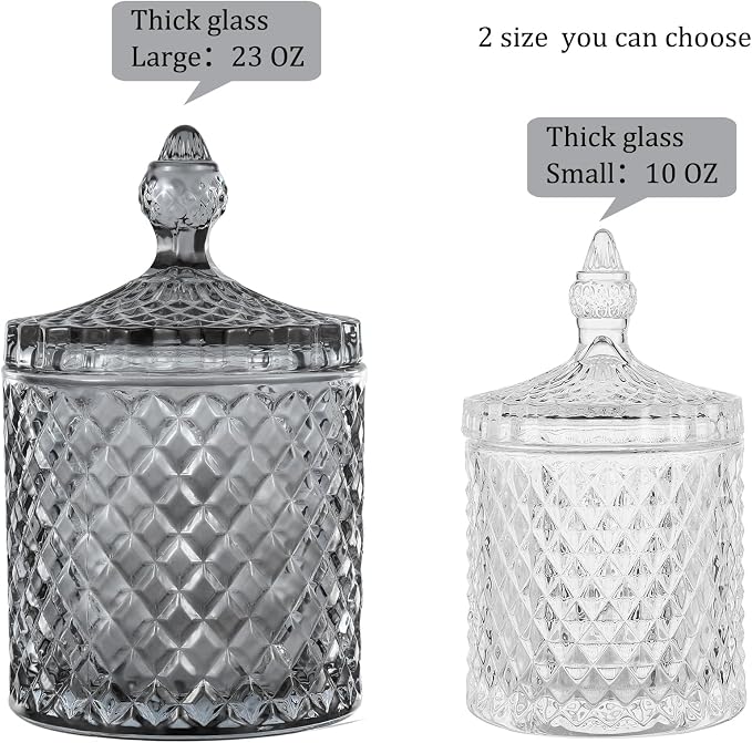 rejomiik 2 Pack Qtip Holder Glass Apothecary Jars with Lid for Bathroom Canisters Dispenser Decor Storage Organizer for Cotton Swabs, Balls, Pads, Floss Picks, Candy, Grey