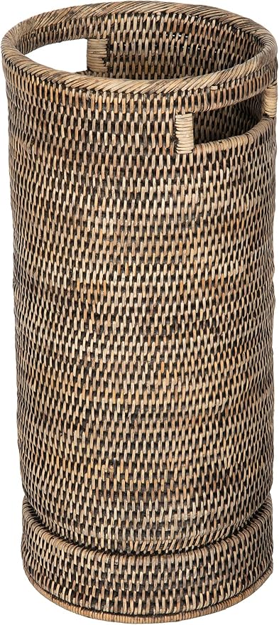 Kouboo La Jolla Round Rattan Umbrella Stand with Water Catch Black-Wash