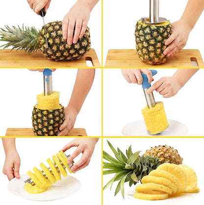 Zulay Kitchen Pineapple Corer and Slicer Tool – Stainless Steel Pineapple Cutter with Eye Remover Tool – Ergonomic Handle & Easy Core Remover – Reinforced Heavy-Duty Blade – Periwinkle Blue