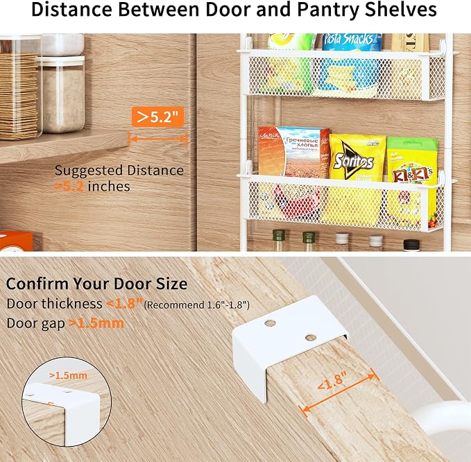 Over The Door Pantry Organizer, 8-Tier Pantry Organization and Storage, Over The Door Spice Rack, Home & Kitchen Storage Shelves for Cabinet, White