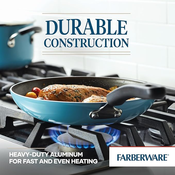 Farberware Cookstart DiamondMax Nonstick Cookware/Pots and Pans Set, Dishwasher Safe, Includes Baking Pan and Cooking Tools, 15 Piece - Aqua
