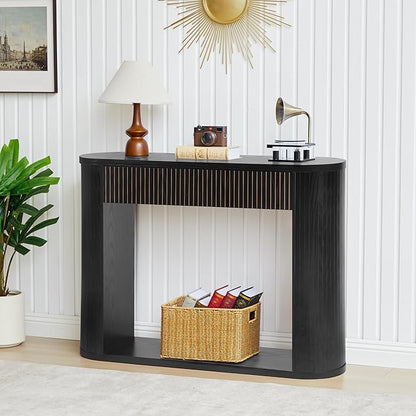 42.5” Console Table with 2 Drawers, Fluted Entryway Table with Rounded Corners, Rectangular Sofa Table Behind Couch for Living Room, Hallway, Foyer (Black)