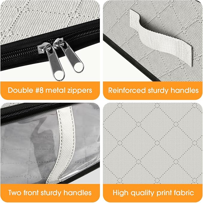 StorageRight Under Bed Storage Bags 2 Pack, 40L Large Clothes & Comforter Storage Containers with Clear Window, Breathable Fabric Organizer for Blankets, Bedding, Seasonal Clothing, White