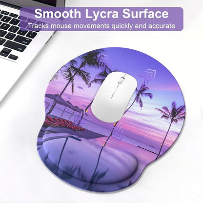 Ergonomic Mouse Pad with Wrist Rest and Keyboard Wrist Rest, Mousepad and Keyboard Pad, Non-Slip Rubber Base, Pain Relief, Mouse Pad Wrist Support for Gaming, Computer, Office, Home, Purple Beach