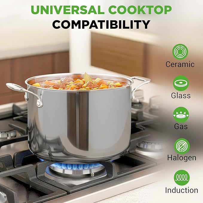 NutriChef 8-Quart Stainless Steel Stock Pot - 18/8 Food Grade Stainless Steel Heavy Duty Induction - Stock Pot, Stew Pot, Simmering Pot with See-Through Lid, Dishwasher Safe - NCSP8