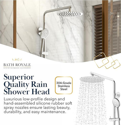 BATH ROYALE Rain Shower Head & Detachable Handheld Spray Combo, Easy Install & 3 Spray Modes, Matte Black
