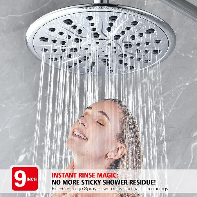 sumerain Shower System with Filtered Handheld Shower for Hard Water, High Pressure 9" Multiple Spray Modes Rainfall Shower Head, Chrome Finish